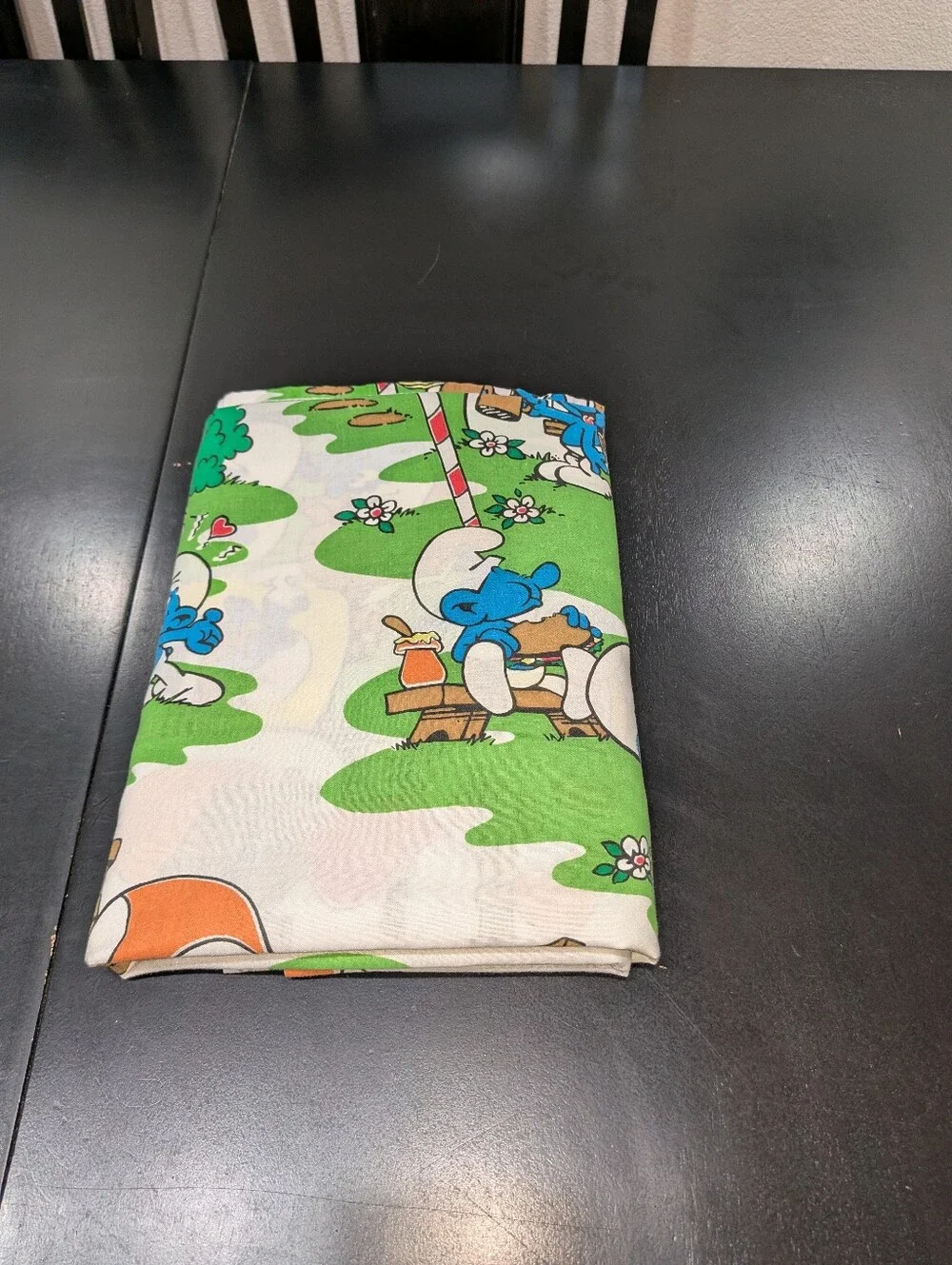 Vintage Smurf Village Twin Flat Sheet